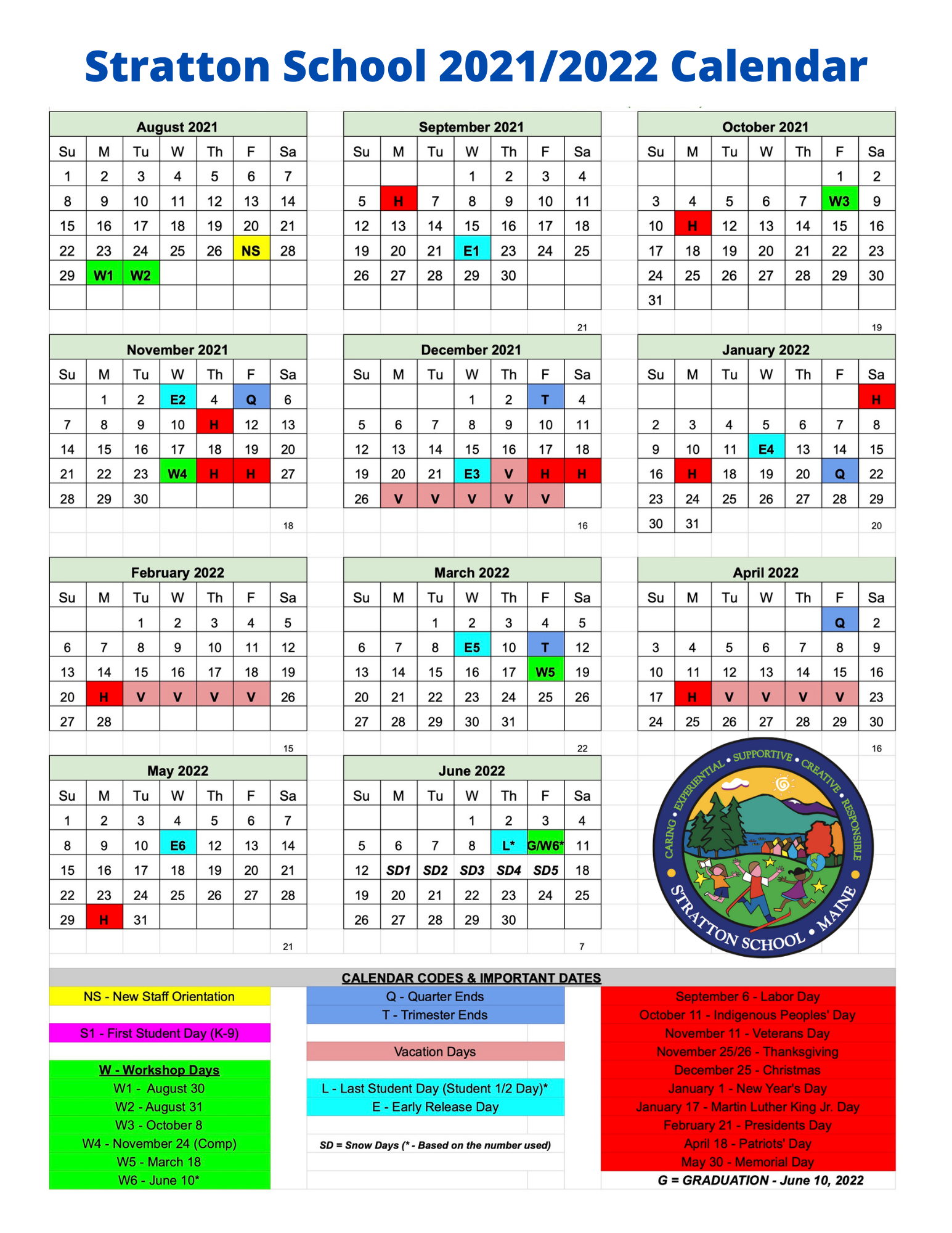 Calendars & Lunch/Breakfast Menus Stratton School