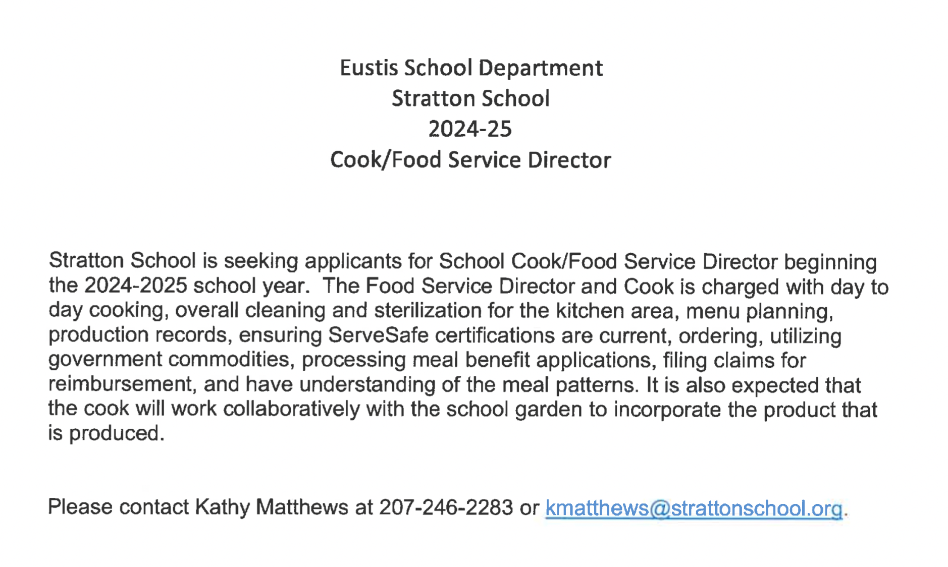Employment Opportunities Stratton School